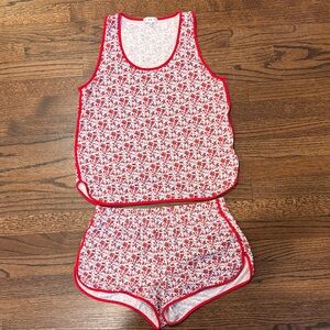 Lake Pajamas Pima Tank-Short Set in CardinalGarden Floral size small